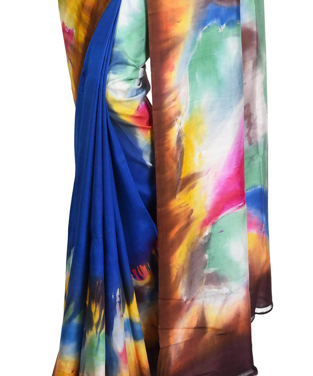 Multi color hand painted handwoven mulberry silk saree