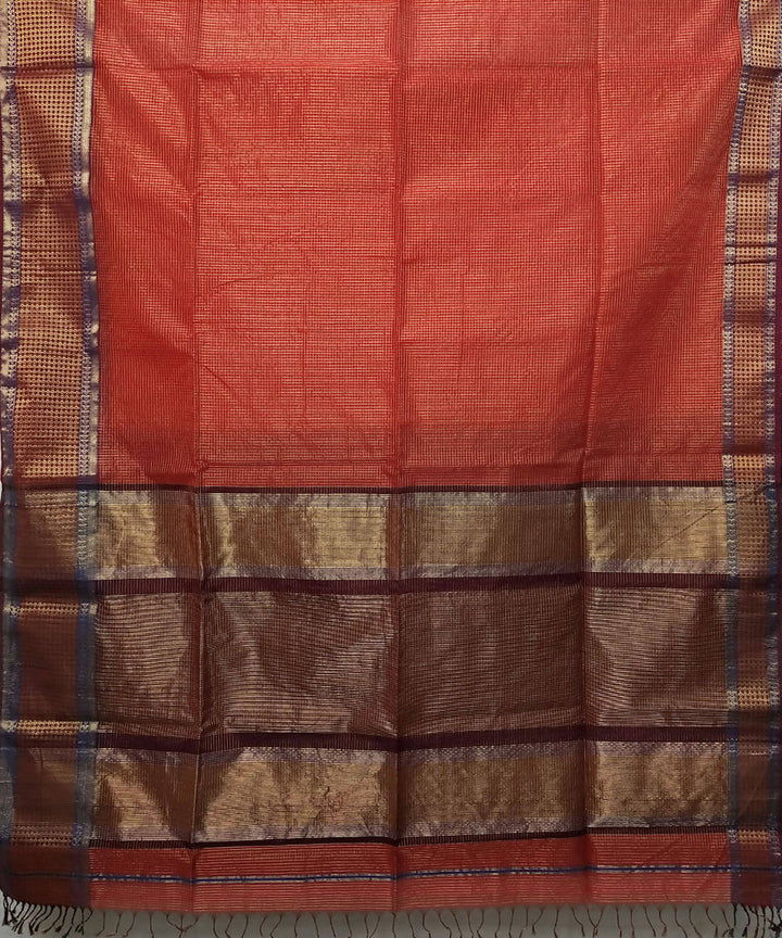 Copper red handloom cotton silk maheshwari saree