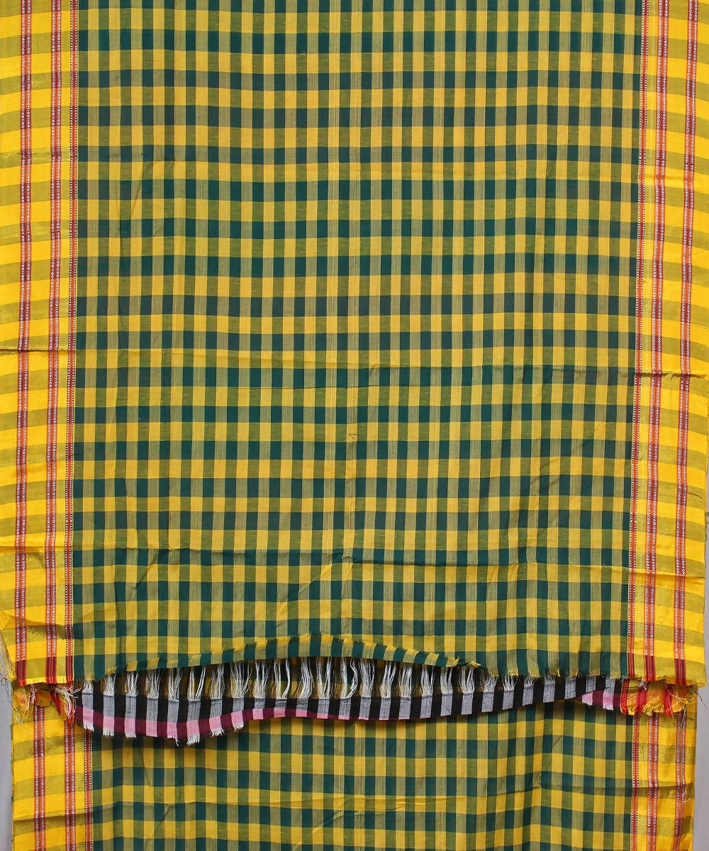 yellow green checks handwoven gomi teni border ilkal saree