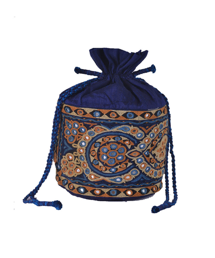 Blue hand embroidery silk potli