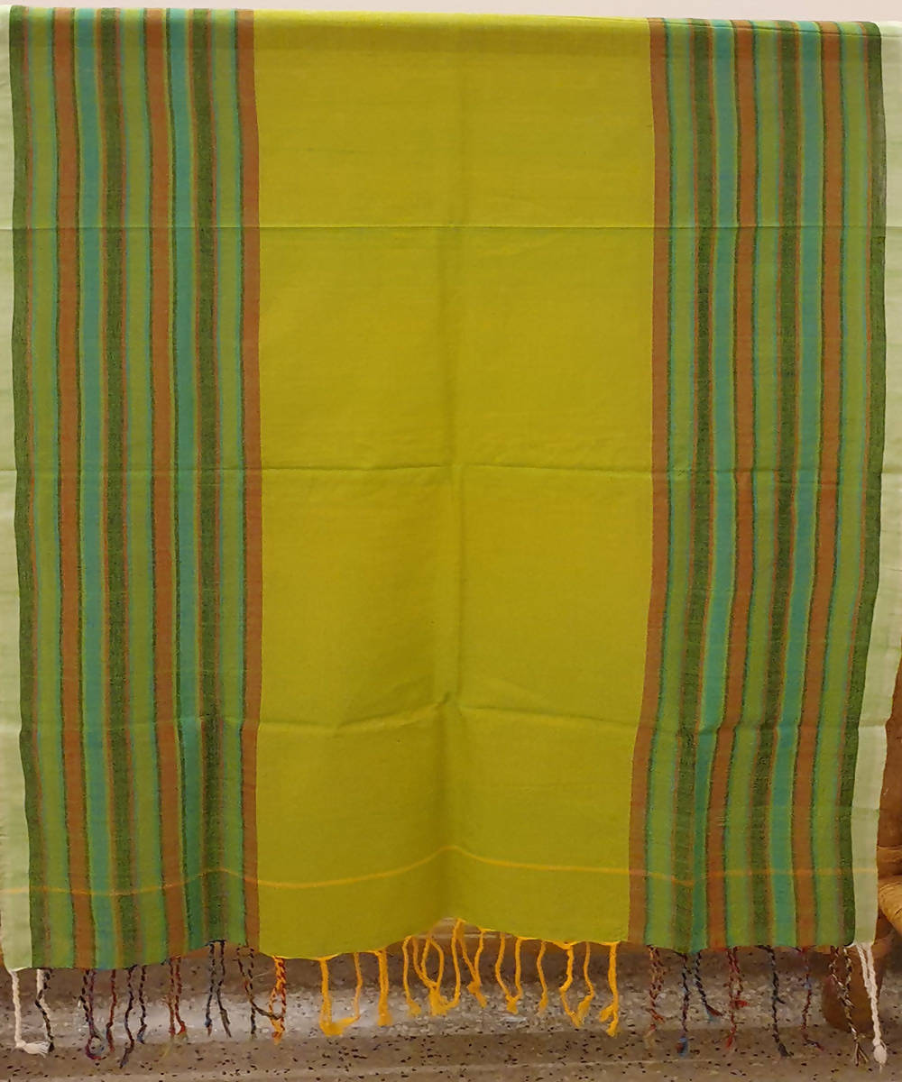 Lemon yellow striped assam handloom cotton stole