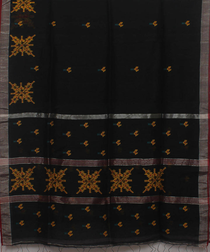 Bengal Handwoven Linen Silk Black Saree