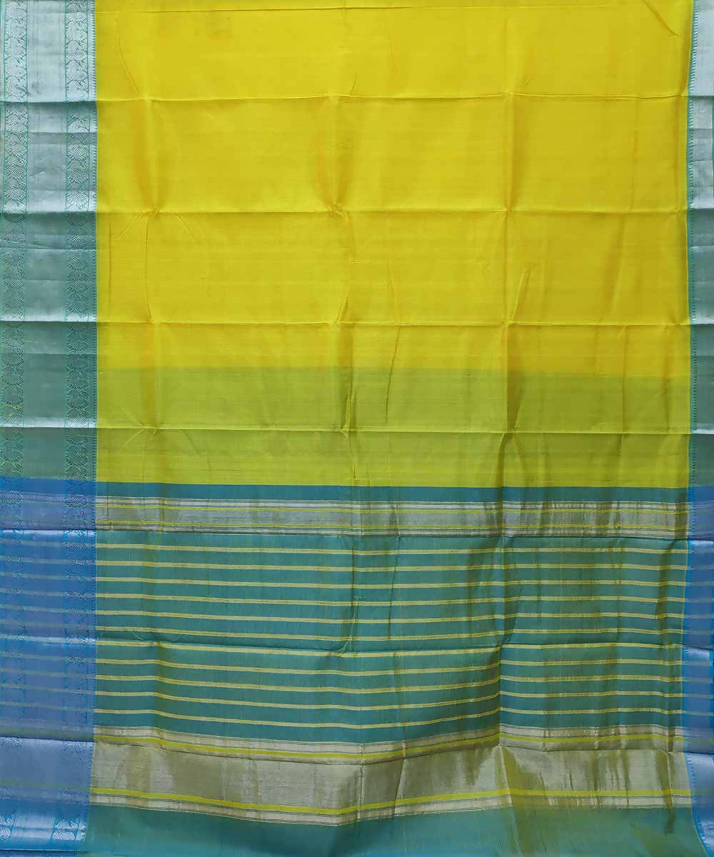 Canary yellow handloom cotton silk mangalagiri saree