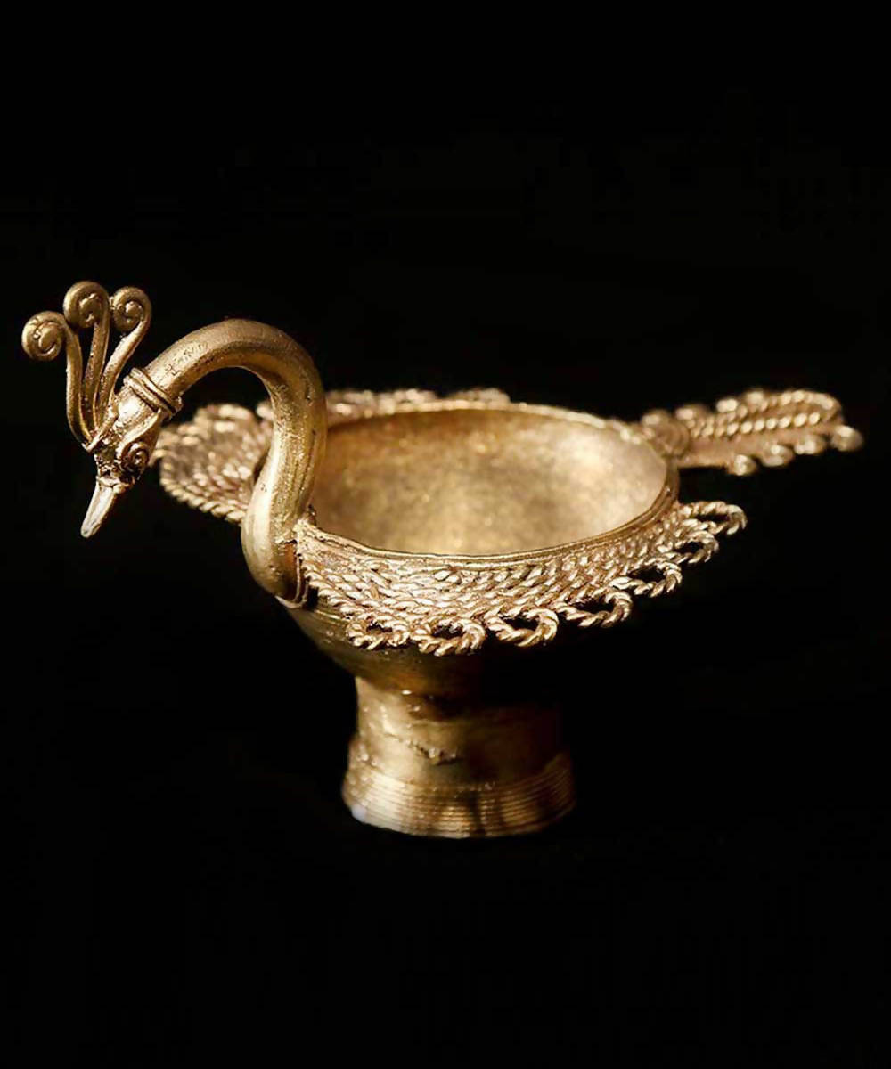 Dhokra brass handmade peacock diya