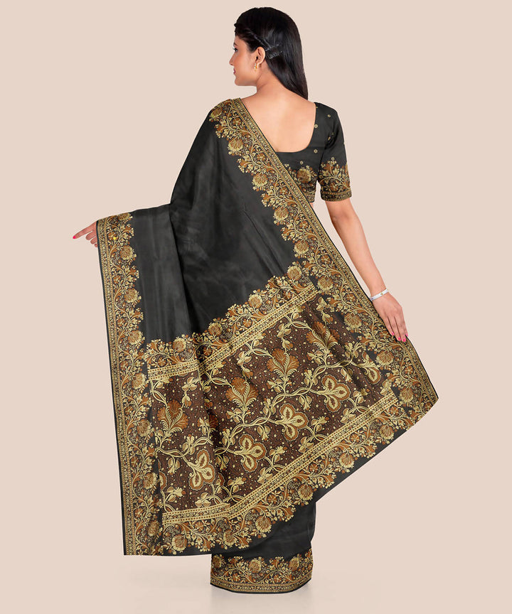 Charcoal black handwoven silk banarasi saree