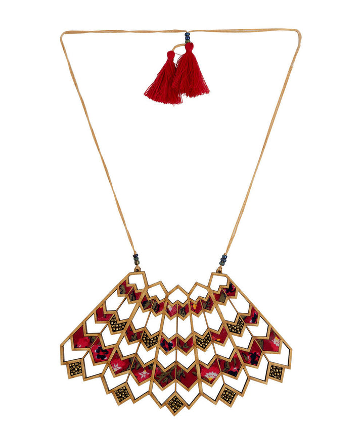 Red handcrafted fabric and mdf wave necklace