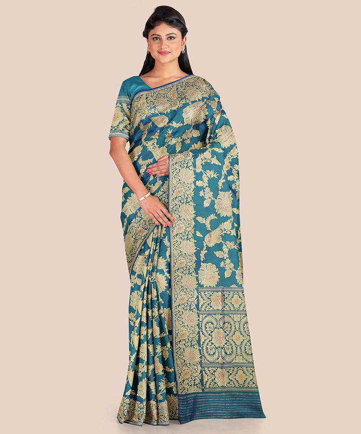 Sea blue handwoven silk banarasi saree