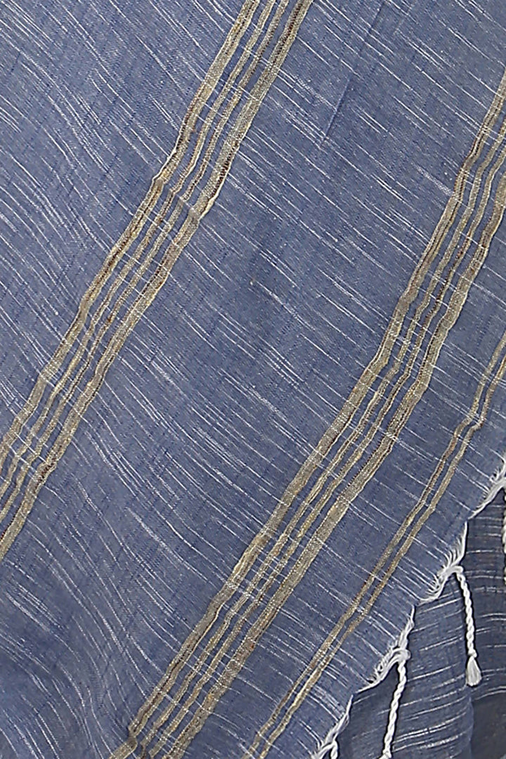 Blue grey handloom bengal cotton and linen saree