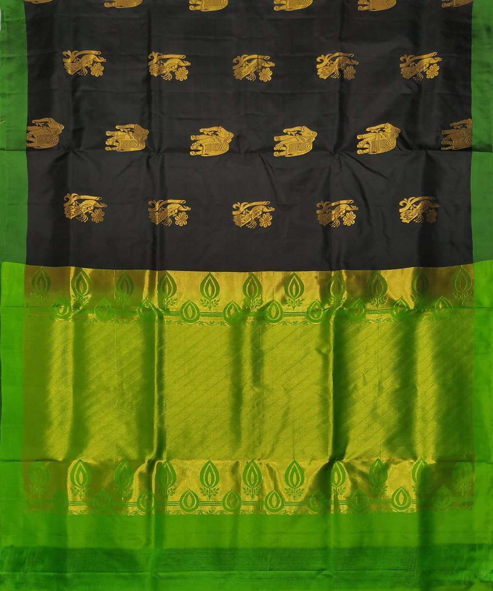 Black and green handwoven soft silk saree