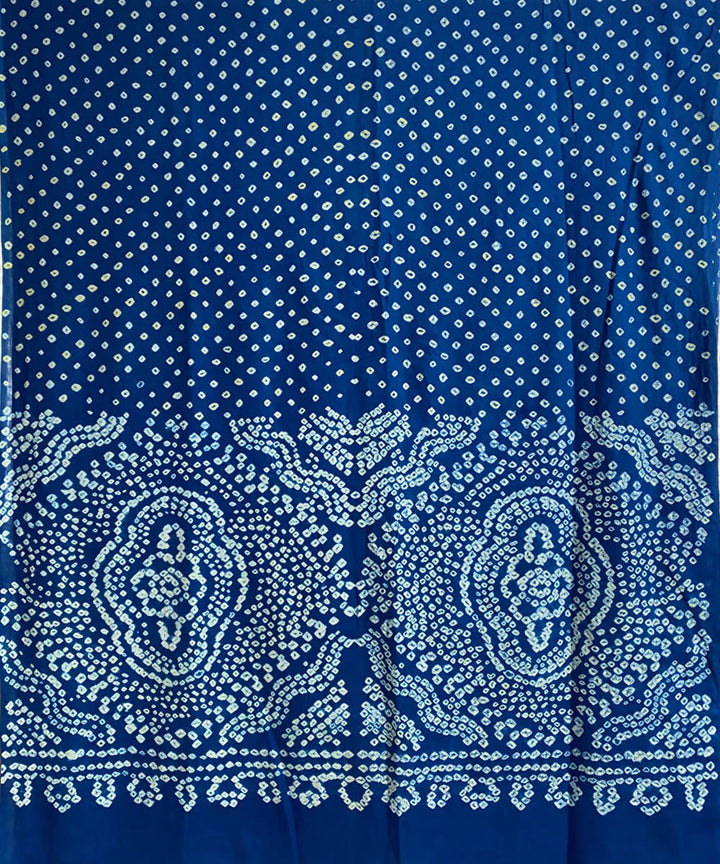 Sky blue hand printed bandhani cotton silk saree