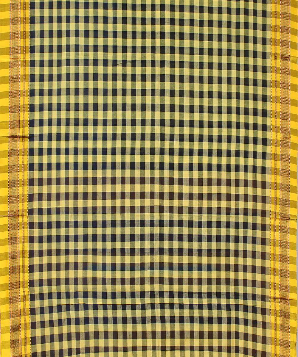 yellow black handwoven checks chikki paras border ilkal saree
