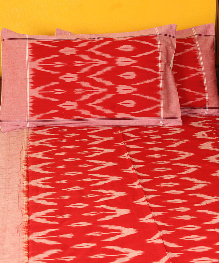 Red cotton handloom pochampally ikat bedsheet