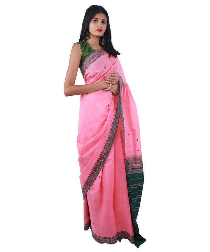 Pink bandar handloom cotton saree