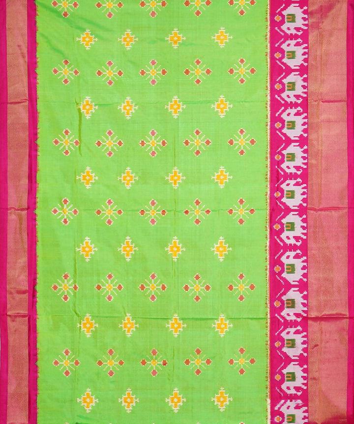 Handloom parrot green silk pochampally saree