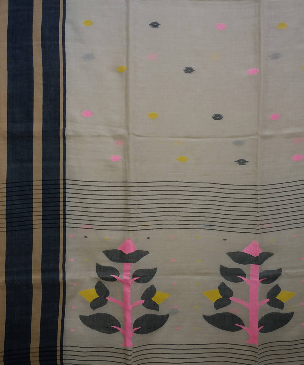 Handwoven bengal jamdani cotton light beige saree