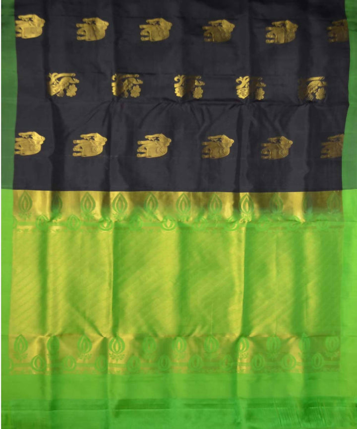 Handloom Black Green Soft Silk Saree