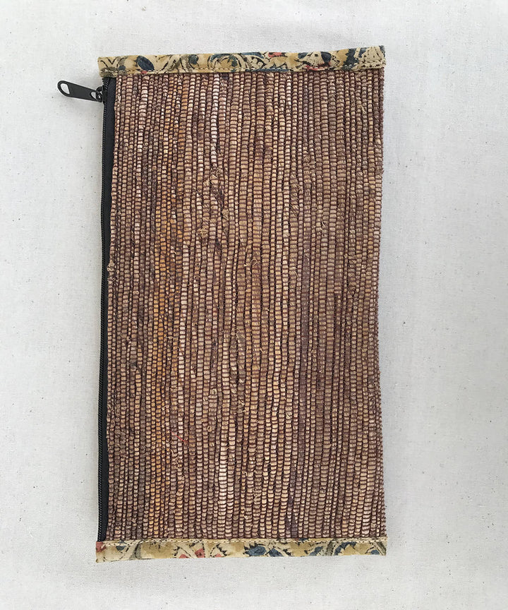 Brown with kalamkari piping banana fibre handmade pencil pouch