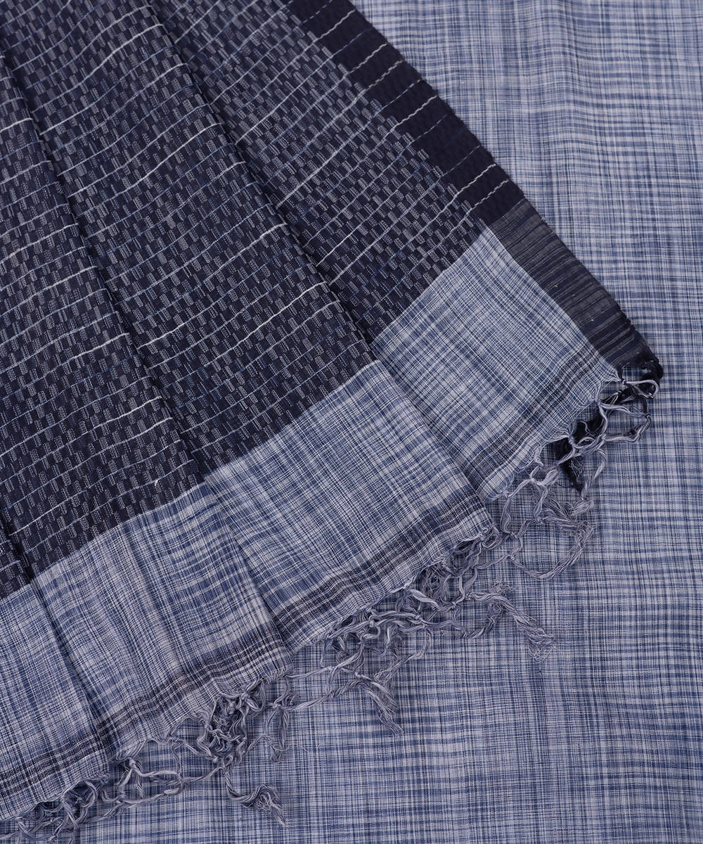 Grey black handwoven cotton tie dye saree