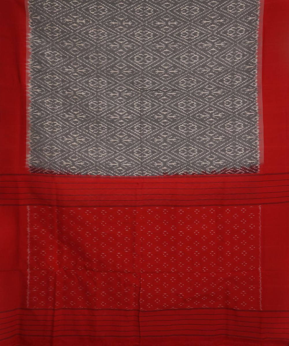 Handloom grey red pochampally cotton saree