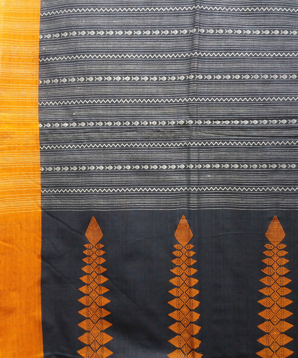 Bengal handspun handloom cotton black and orange saree