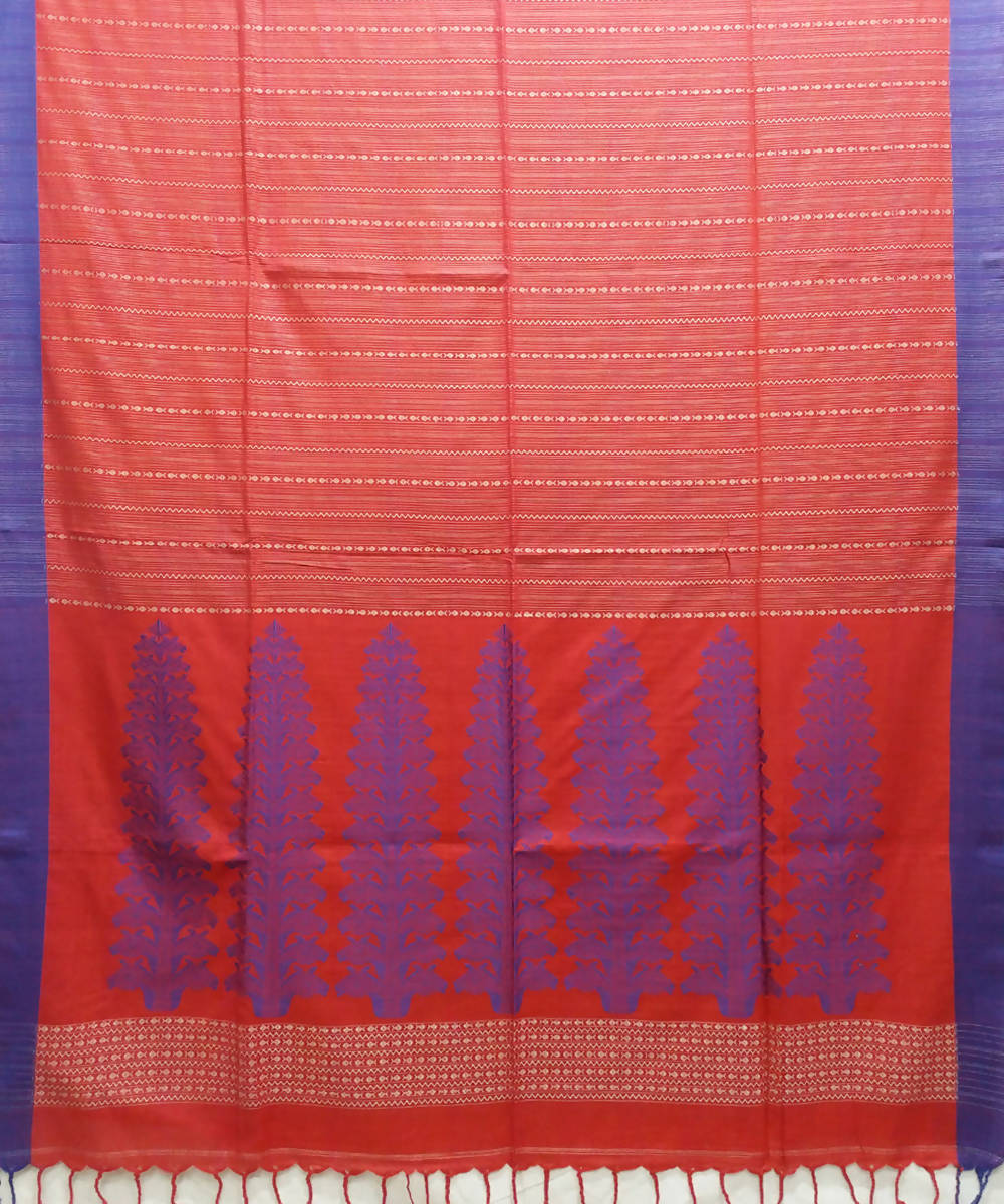 Red bengal cotton handspun handwoven saree