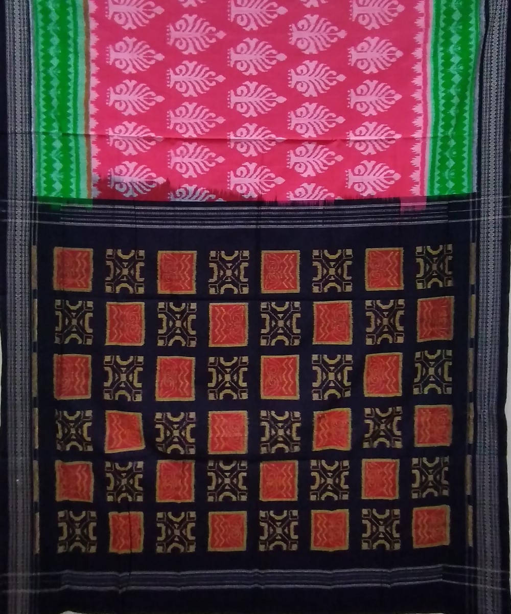Pink black cotton handloom handloom odisha saree