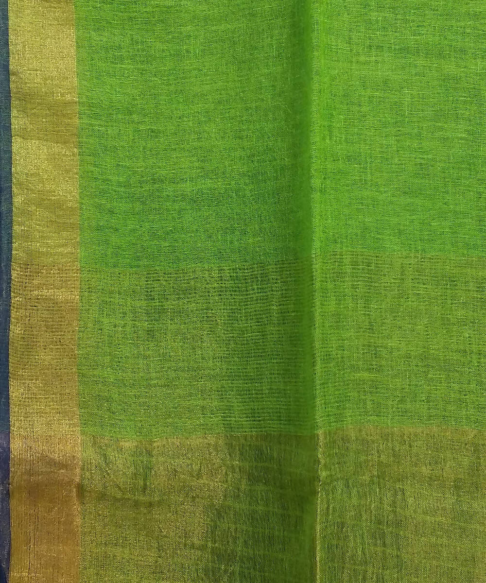 Parrot Green Handloom Linen Bengal Saree