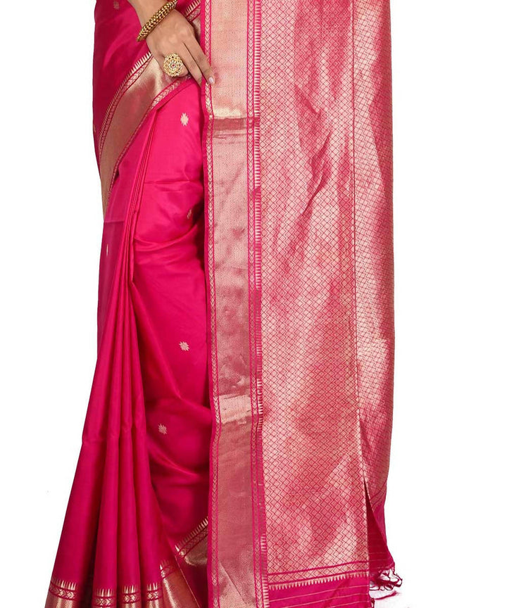 Fuscia pink Bengal handloom silk saree
