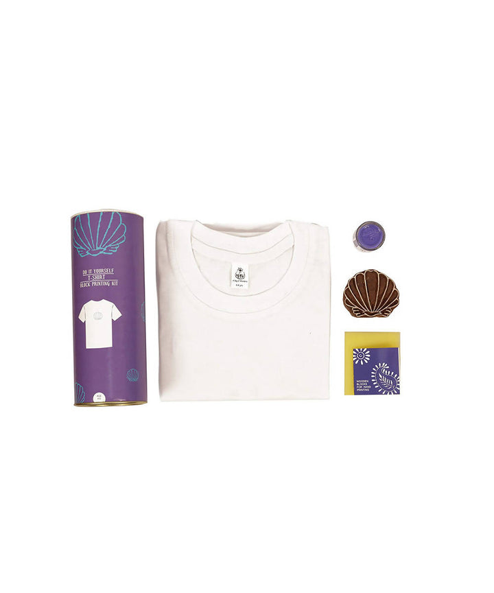 Handmade Wooden Block with Violet Shell Print DIY T-Shirt Craft Kit