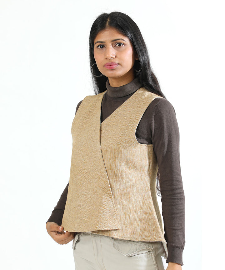 Light brown cascade handwoven woollen short jacket