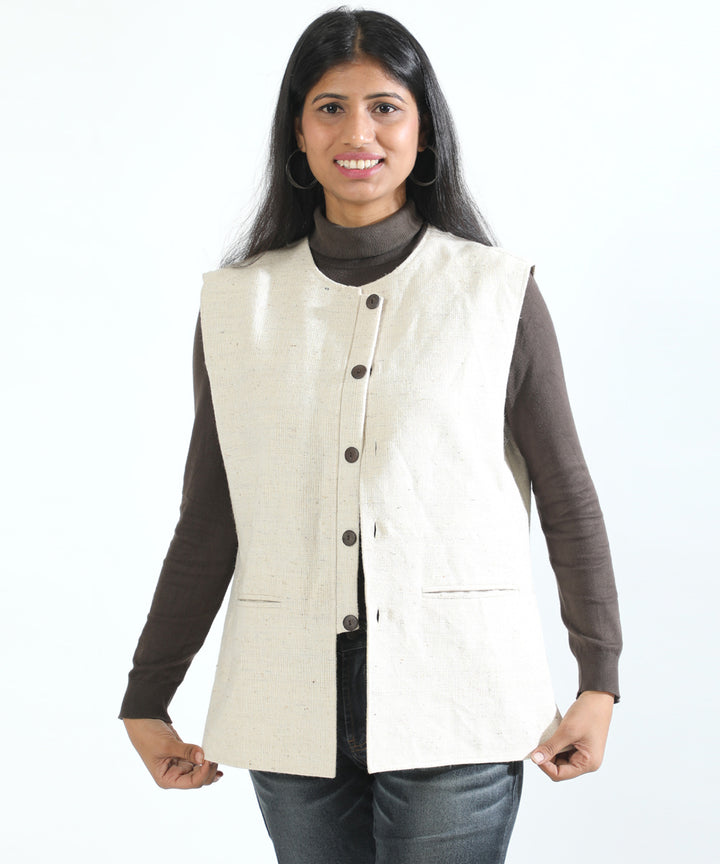 Offwhite unisex handwoven woollen short jacket