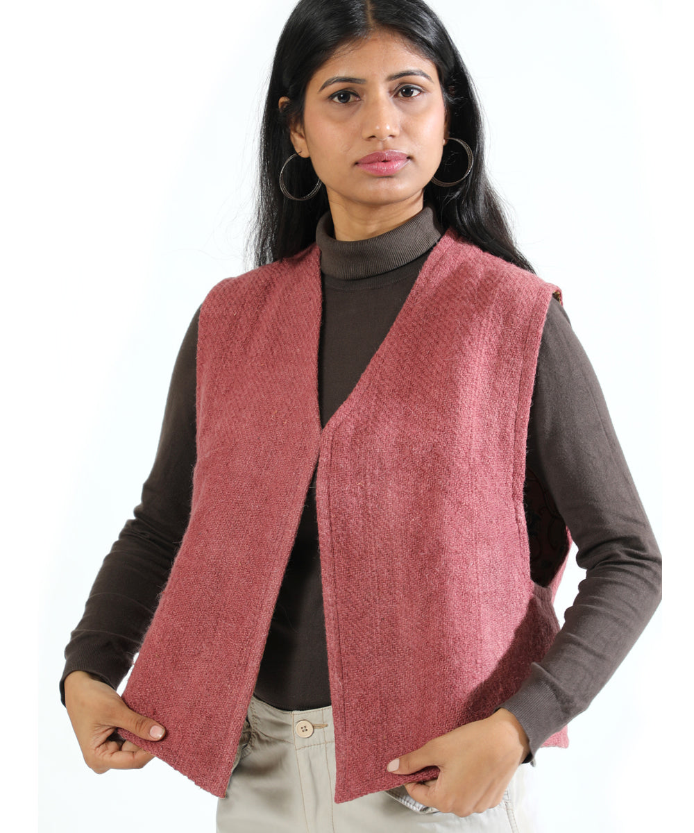 Pink cascade handwoven woollen short jacket