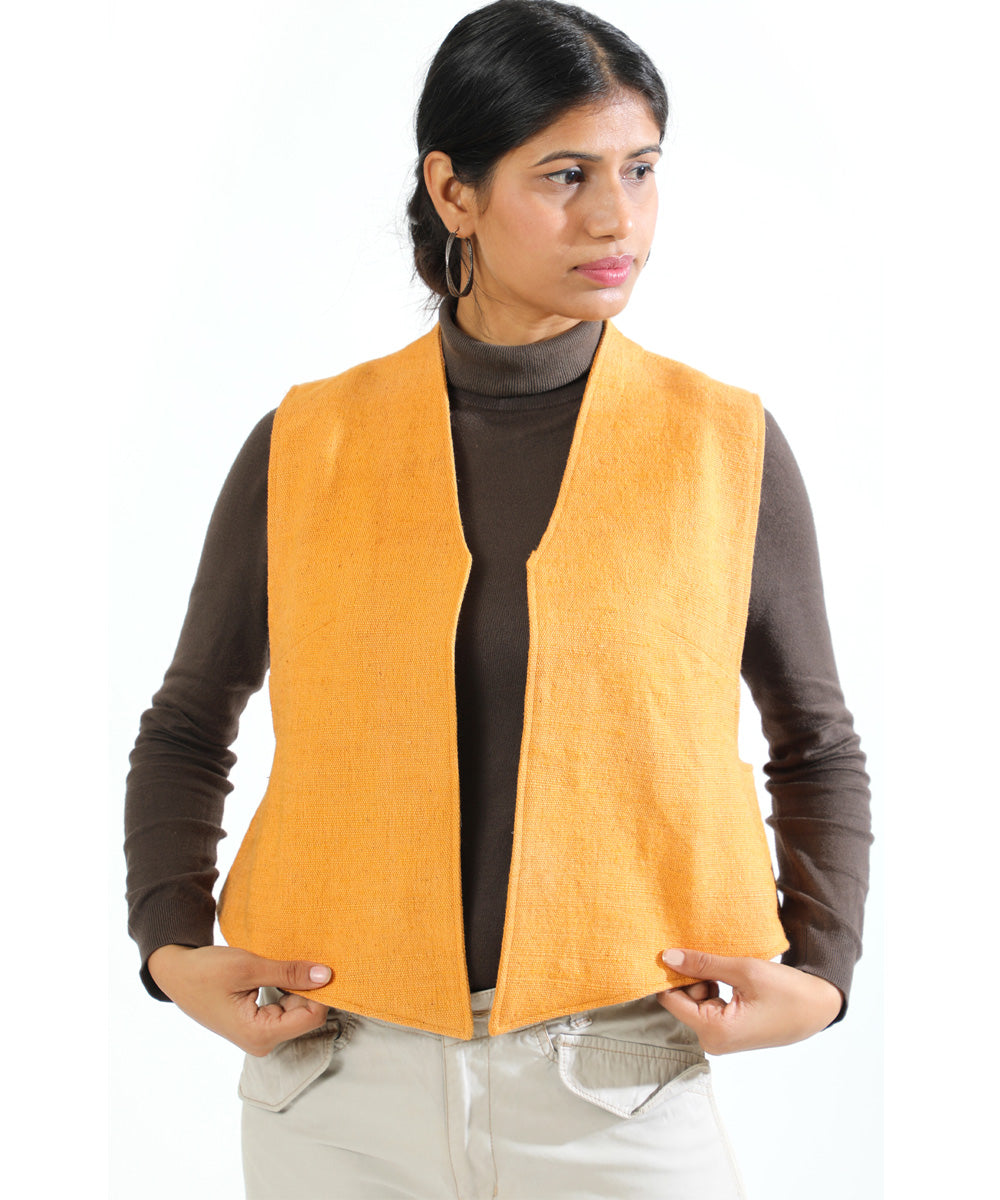 Mustard handwoven woollen short jacket