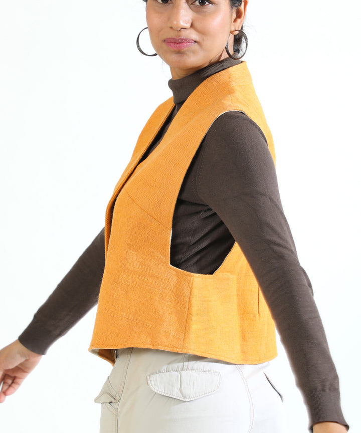 Mustard handwoven woollen short jacket