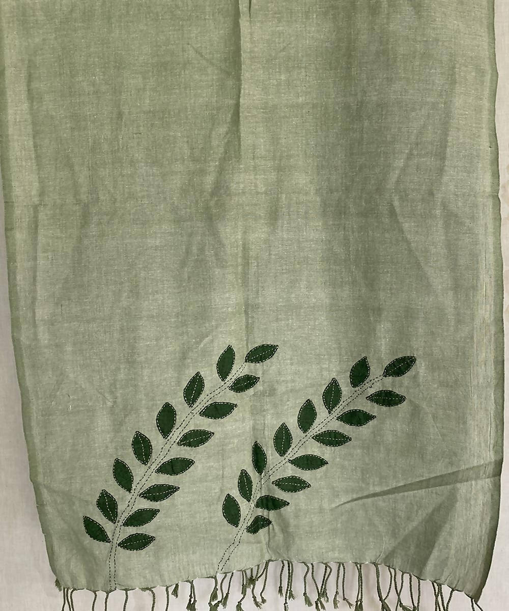 Light green cotton with hand crafted leaf motif stole