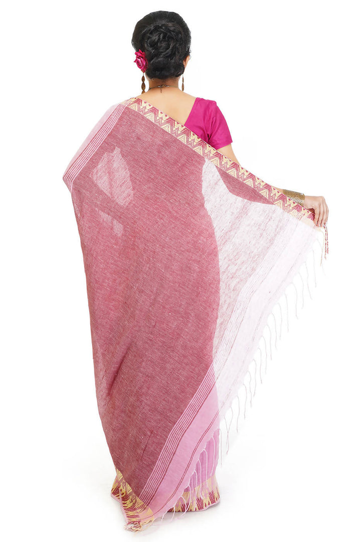 Baby pink handloom bengal cotton and linen saree