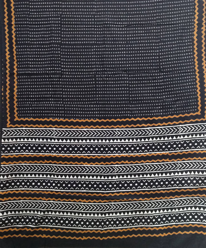 black mul cotton geometric design print saree