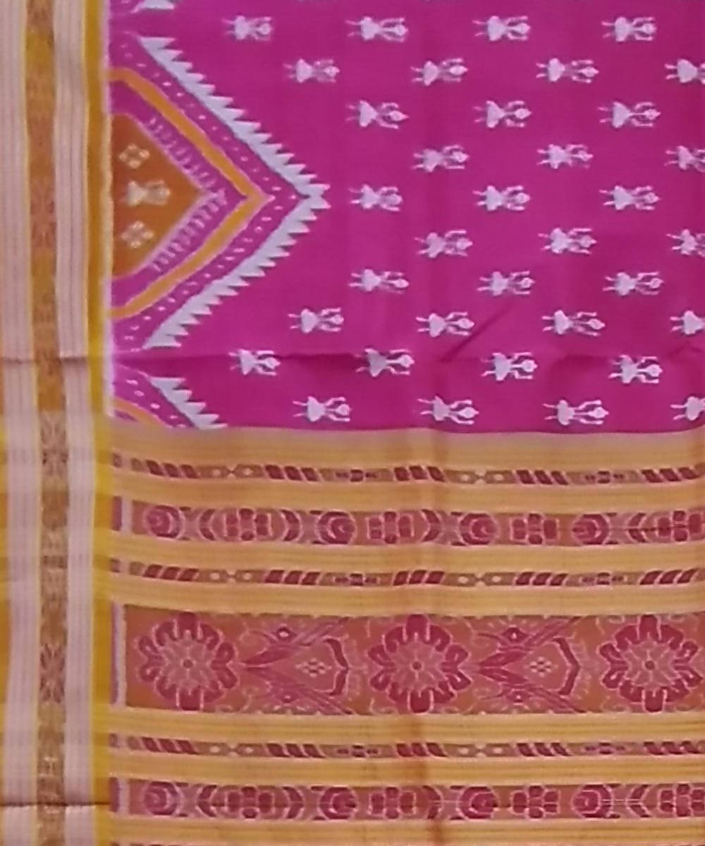 Pink golden yellow handwoven silk khandua saree