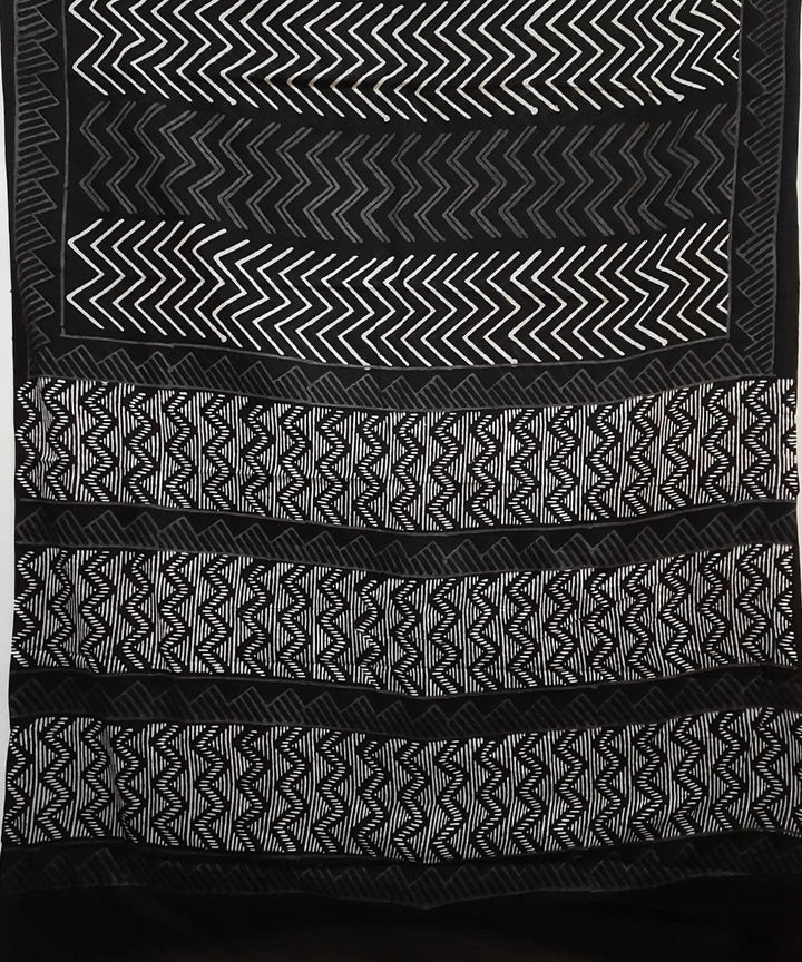 Black white cotton handblock printed cotton saree