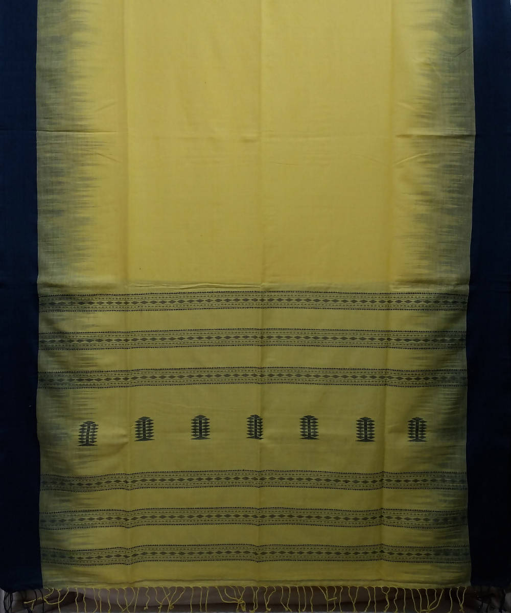 Yellow Blue Handspun Handwoven Cotton Saree