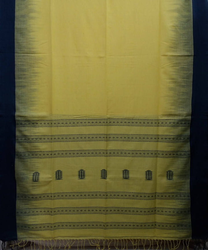 Yellow Blue Handspun Handwoven Cotton Saree