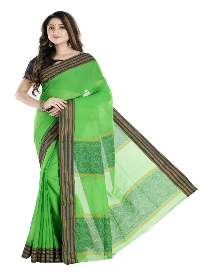 Green bengal cotton handwoven saree