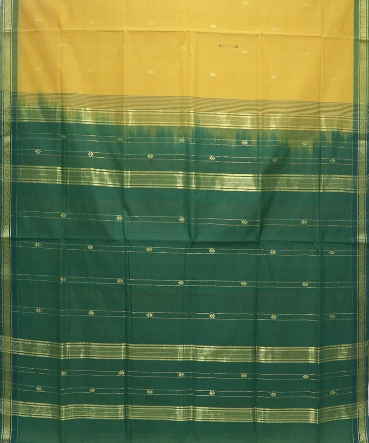 Mustard and green handloom cotton bandar saree