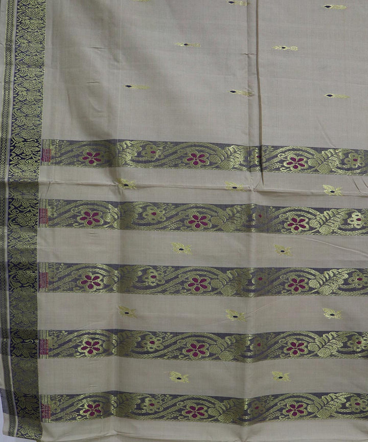Cream handloom cotton bandar saree