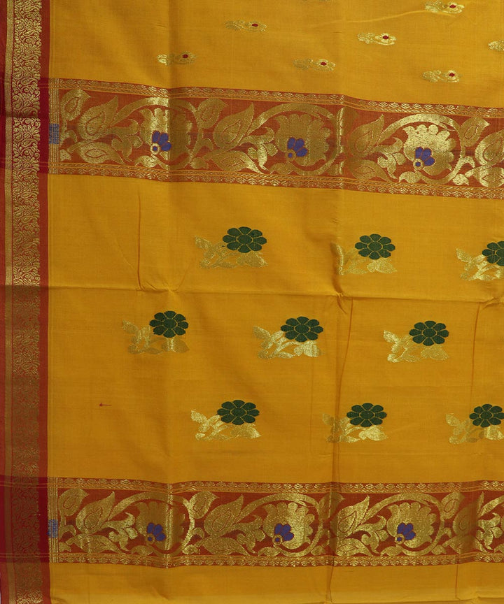 Mustard yellow handloom cotton bandar saree