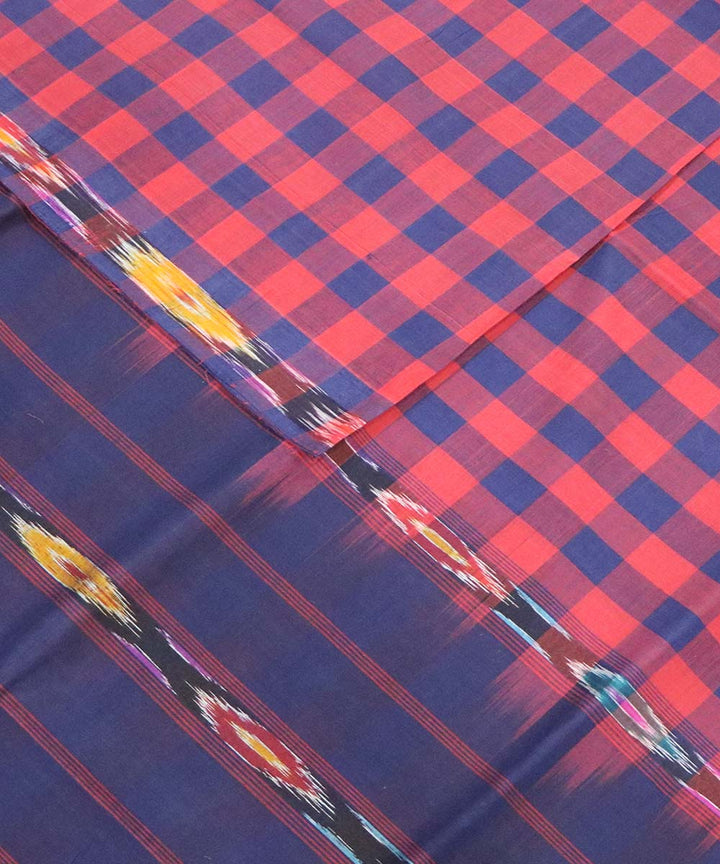 Navy blue and red checks handloom cotton bandar saree