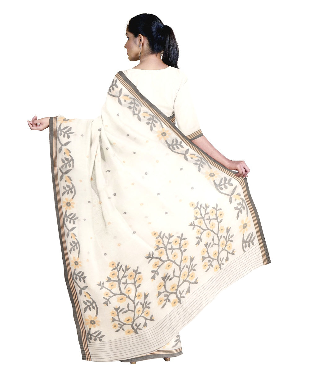 Tantuja beige with dark brown handloom cotton jamdani saree