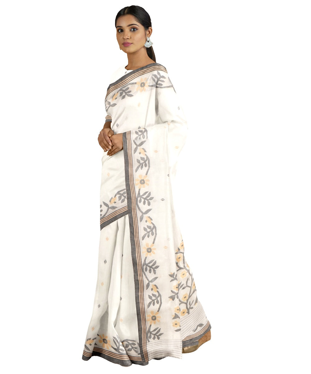 Tantuja beige with dark brown handloom cotton jamdani saree