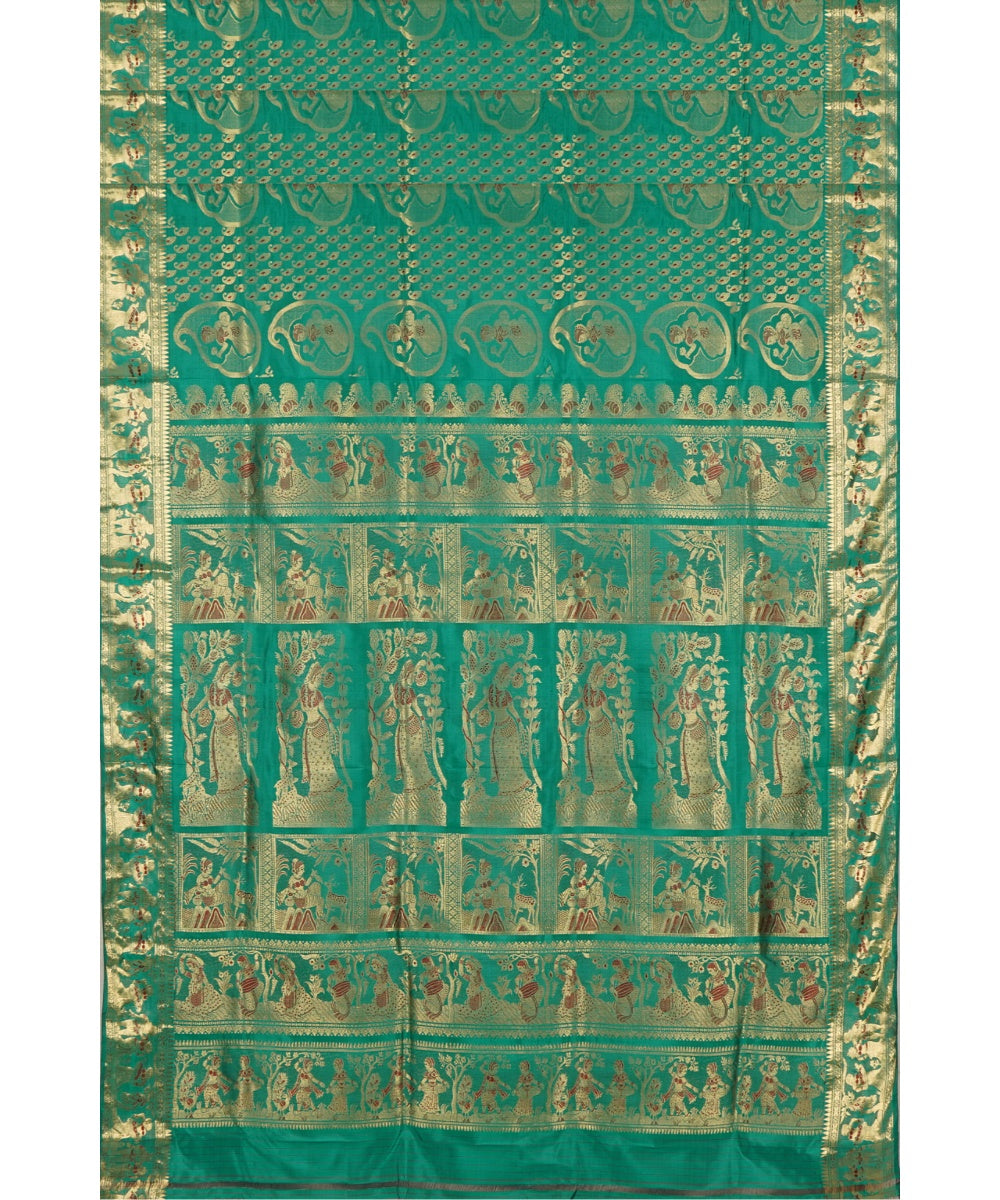 Tantuja dark green handloom silk baluchari saree