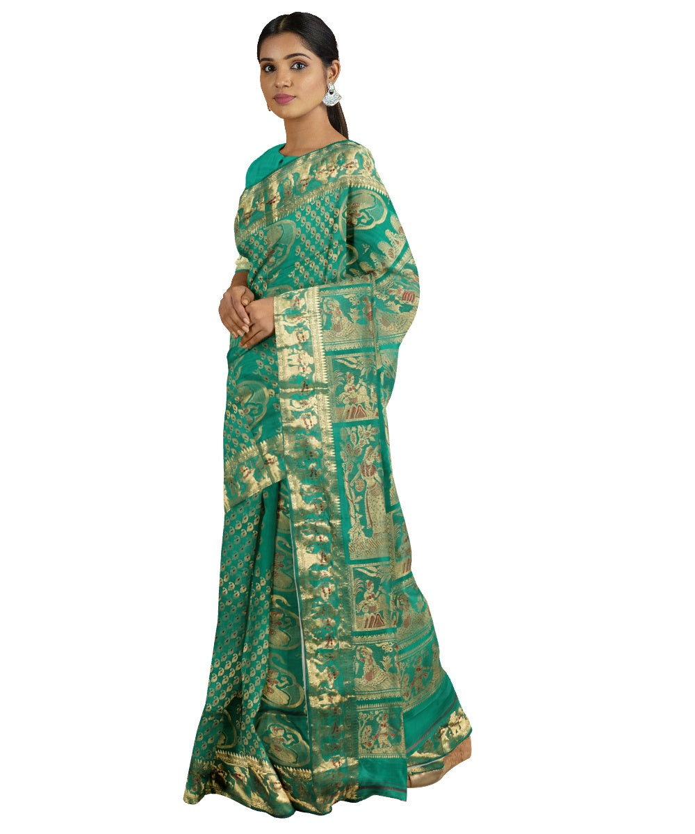 Tantuja dark green handloom silk baluchari saree